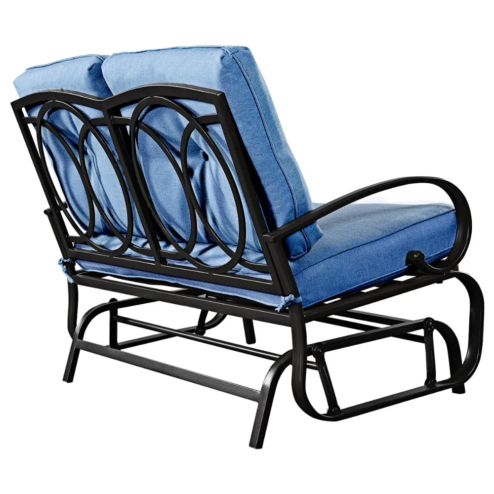 

Glider Patio Rocking Bench Loveseat w/Cushioned Seat Steel Frame Outdoor Blue