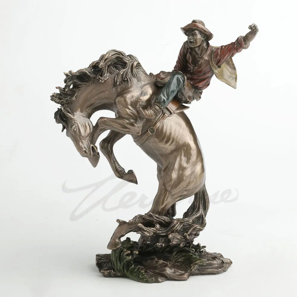 Rodeo Cowboy Taming Bucking Bronco Resin Statue Wild West Horse Riding Action Collectible Figurine for Home Office Decor Gift