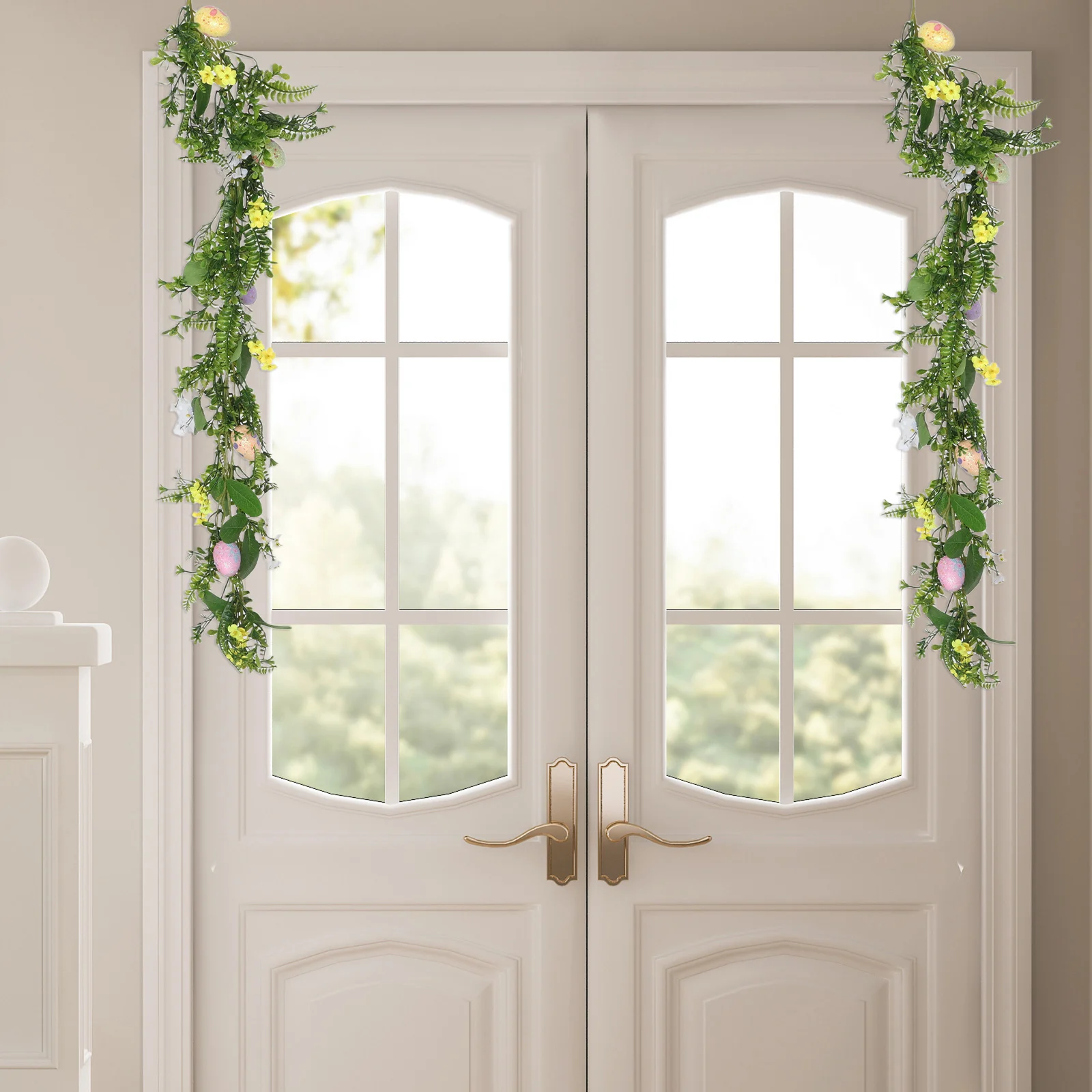 

Artificial Easter Egg Faux Green Leaf Garland Indoor Wall Hanging Realistic Home Decor Festive Vine Fake Plants for Bathroom