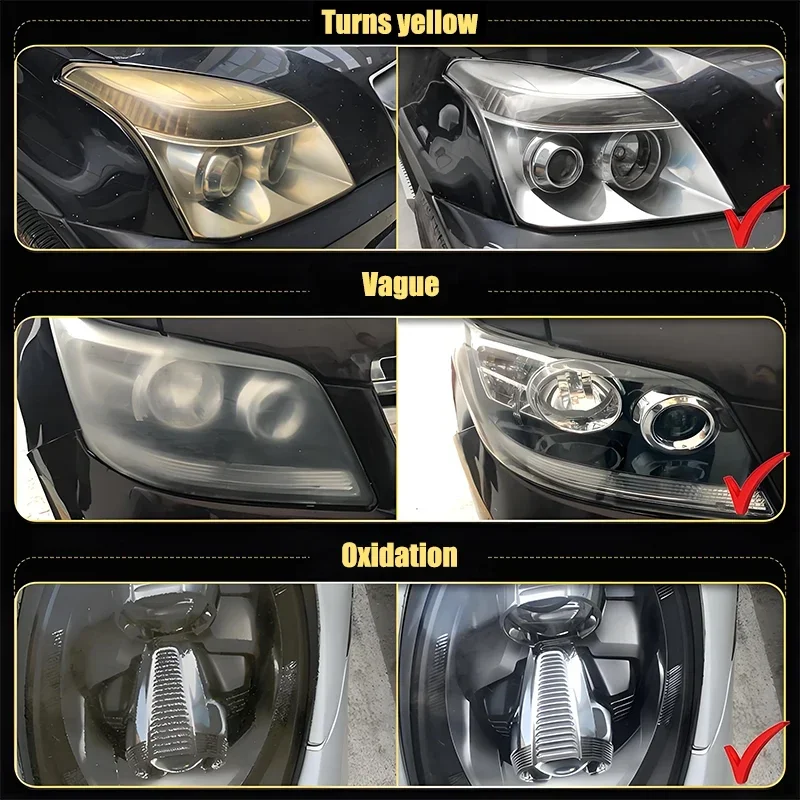 يزيل سائل إصلاح المصابيح الأمامية للسيارة باللون الأصفر والخدوش بسرعة ويعيد اللمعان الواضح ويحسن سلامة القيادة الليلية