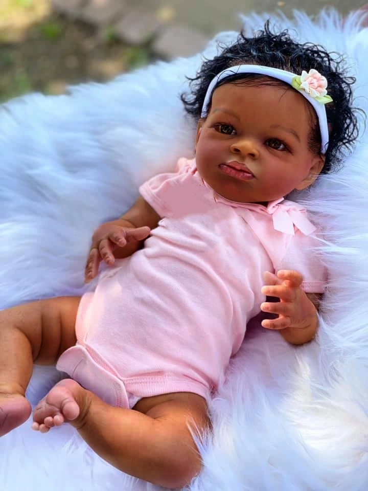 

50CM Dark Skin Finished Reborn Baby Dolls Lanny African American Princess Reborn Baby Doll