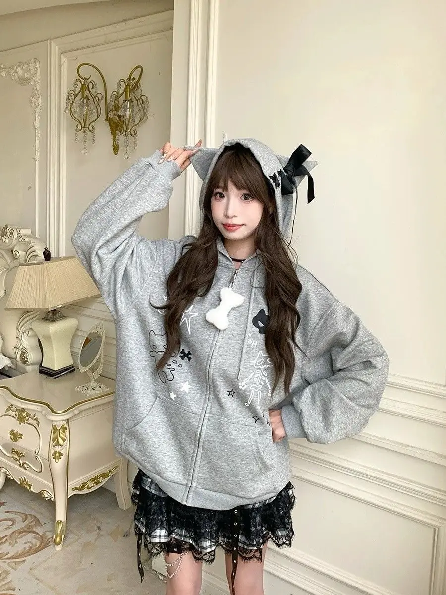 

American Vintage Jacket Coats Women Autumn Hoody Y2k Clothing Aesthetic Grunge Pocket Sweatshirt Hoddies Preppy Style