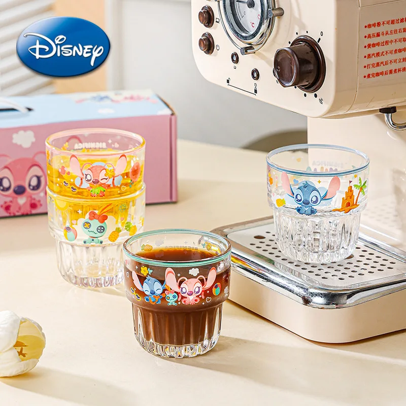 

Disney Glass Cup Lilo & Stitch Angel Cartoon Cute Character Home Office Milk Coffee Drinking Water Cup Couple Children's Gift