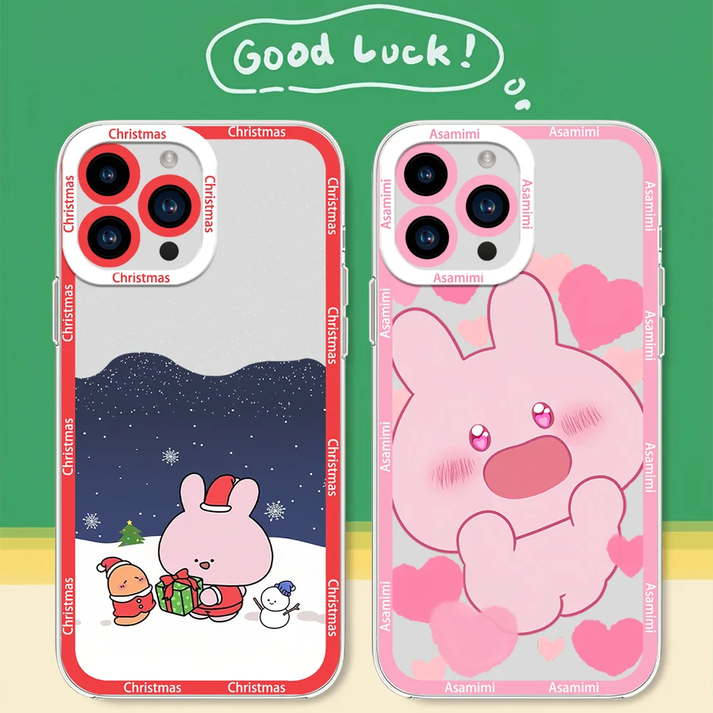 A-Asamimichan Cute Bunny Christmas Phone Case for Samsung S24 S23 S22 S21 A55 A54 A35 FE PLUS ULTRA Transparent Bezel Shell