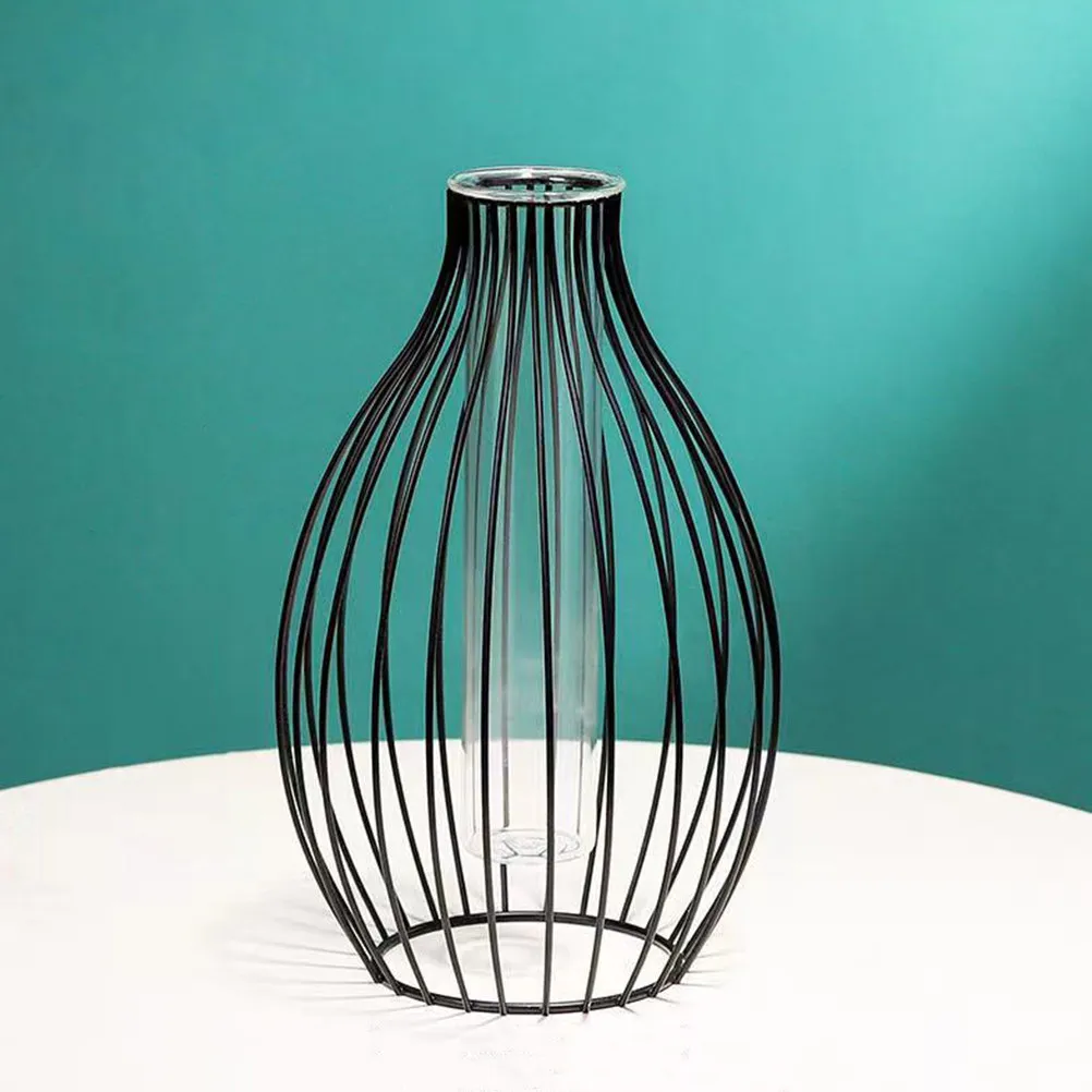 Hydroponic Glass Vase Metal Frame Geometric Plant Propagation Station Indoor Home Decoration Nordic Style Flower Holder