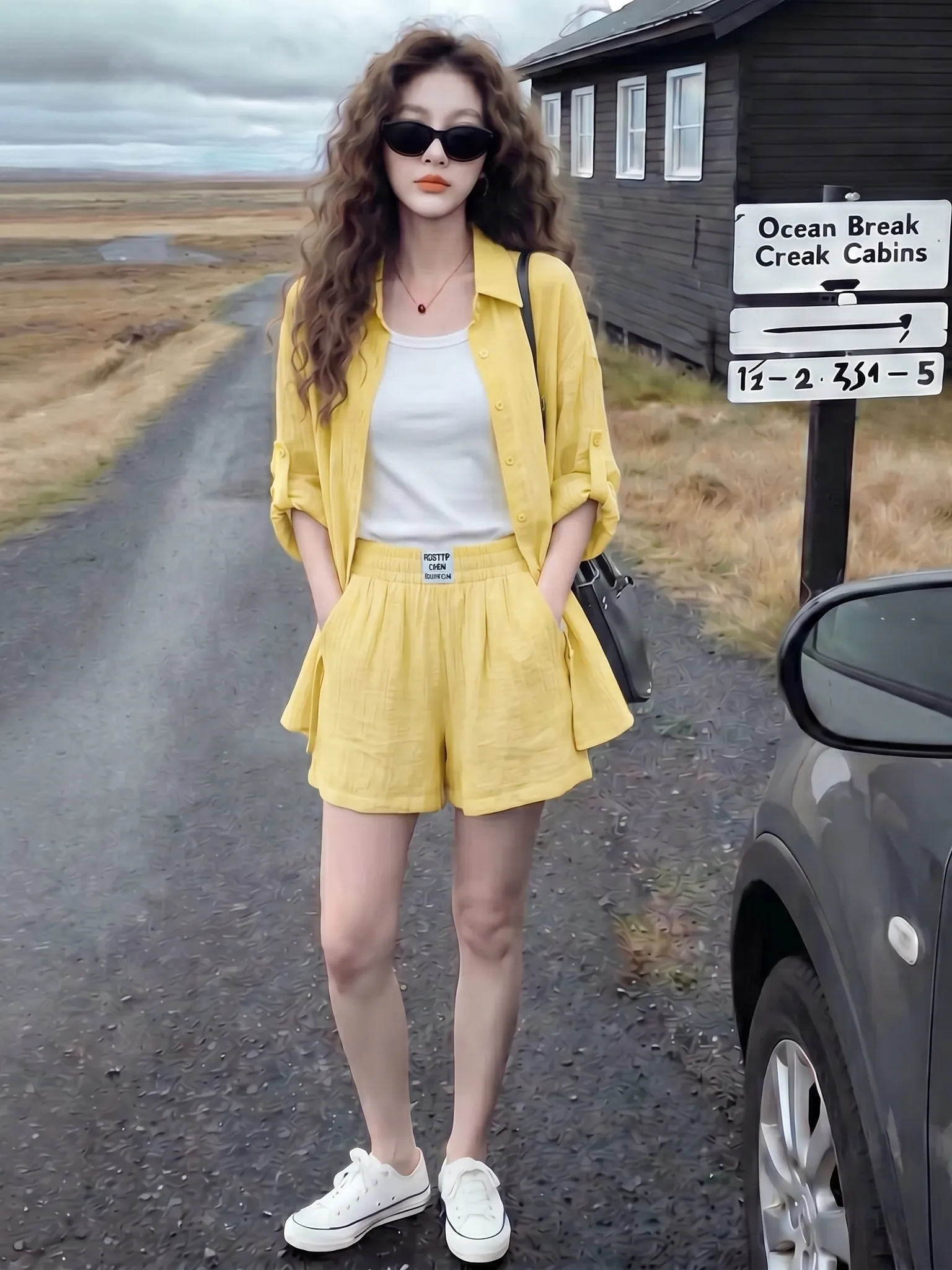 Summer 2026 Women's Commute Fashion Set Small Design Sense Sunscreen Shirt Versatile Shorts High-End Two-Piece Trendy
