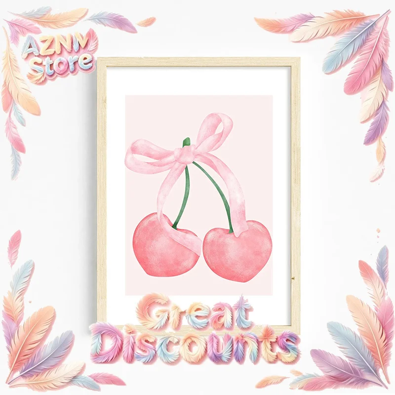 Trendy Pink Wall Art Bows Cherry Balloon Puppy Butterfly Canvas Painting Posters and Prints College Apartment Girl's Room 2026