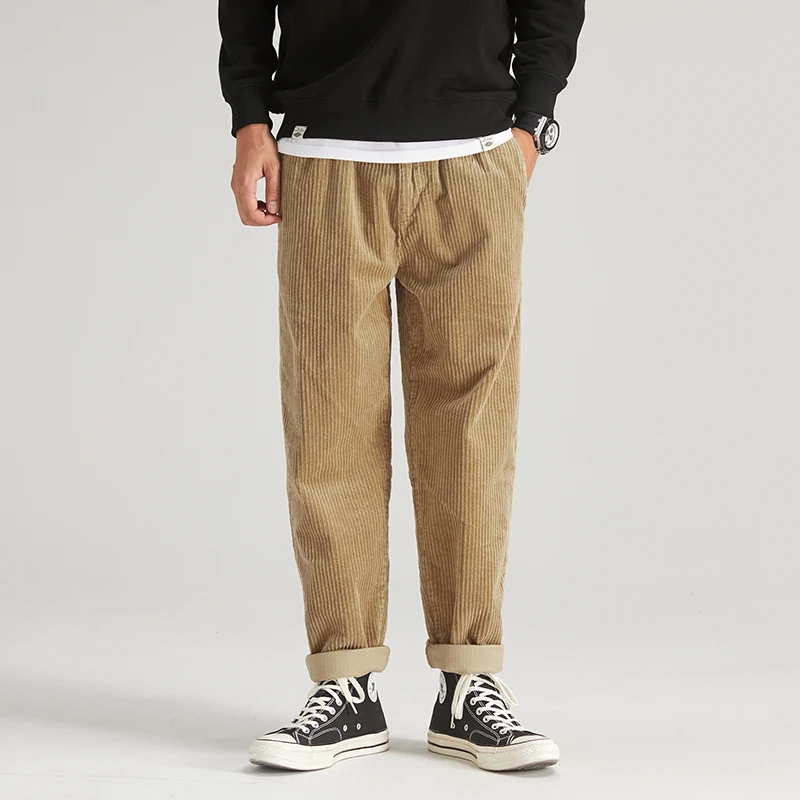 

Autumn Winter Casual Heavy Corduroy Pants Men Baggy Japanese Style Harajuku Thick Beige Khaki Harlan Trousers Male
