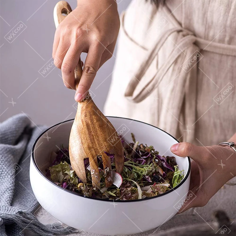 1-2PCS Wood Acacia Salad Servers Cooking Salad Serving Utensils Spoons Fork for Tossing Salad Mixing Pasta Kitchen Cooking