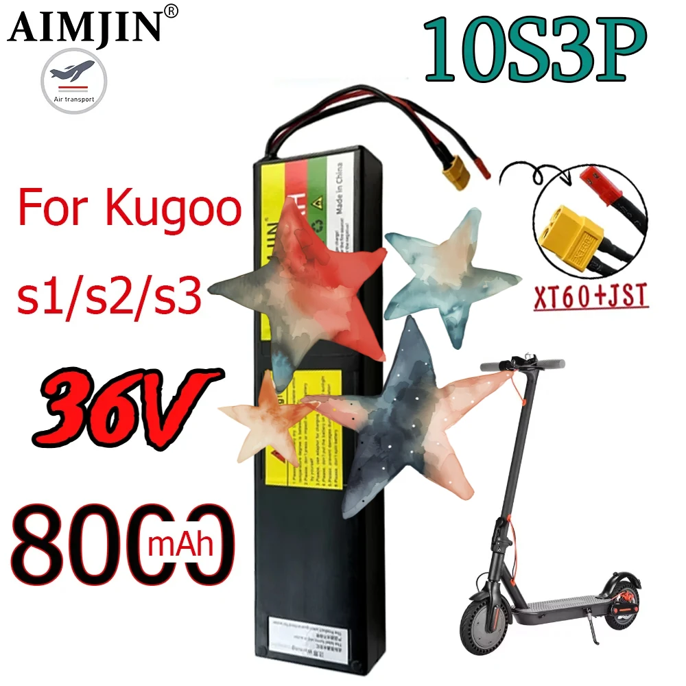 

10S3P Li-ion Rechargeable Battery Pack 36V 8000mAh whit 42V 2A Charger Suitable for Electric Scooter Battery Kugoo S3, S3 Pro