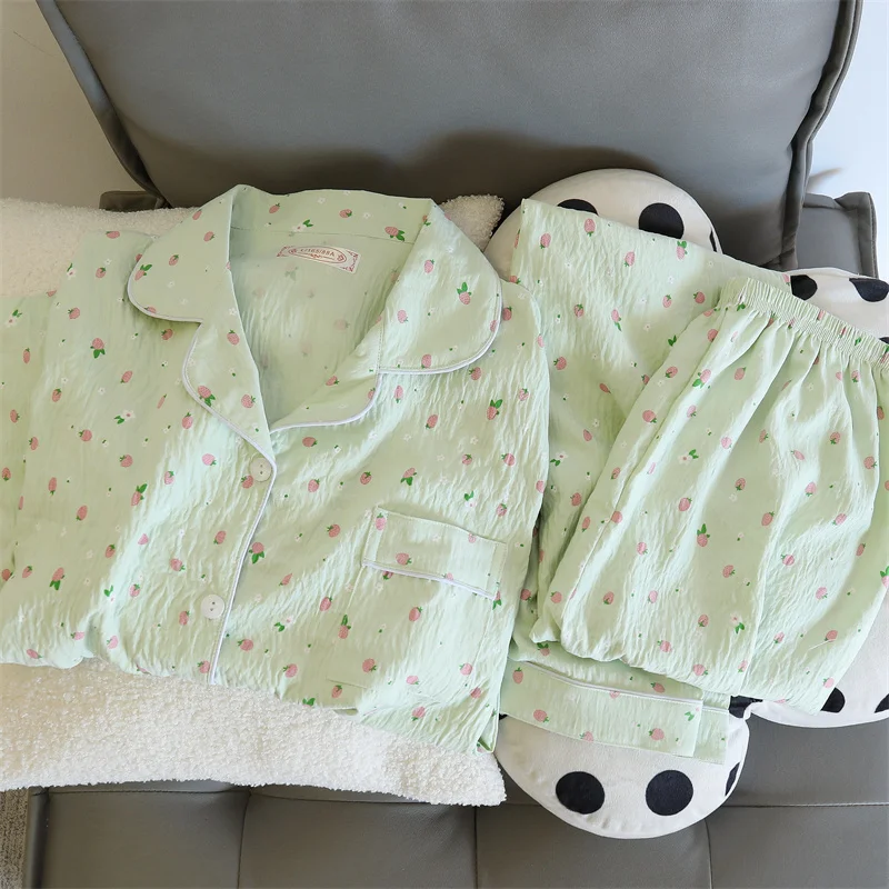 2-teiliges Damen-Pyjama-Nachtwäsche-Pyjama-Set mit langen Ärmeln, Hosenanzug, Pfirsich-Druck, lüften, weich, bequem, für Zuhause, Freizeit, Zuhause – Detail 9