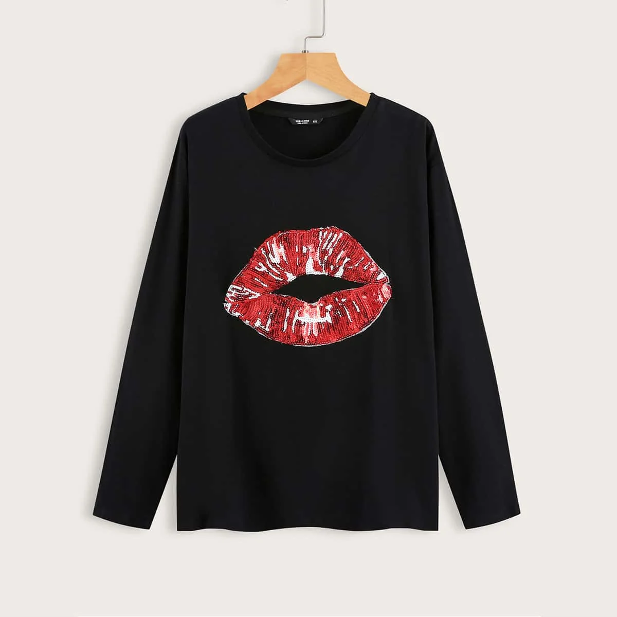 Plus Size T-shirt Sexy Lips 3D Pattern Printed Casual Fashion Long-sleeved Capless Round-neck Sweatshirt Women view 5
