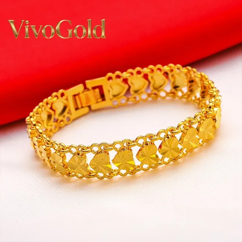 VivoGold VivoGold 24K gold adjustable bracelet  AU999 full gold, wide-face shiny body shape is simple and elegant