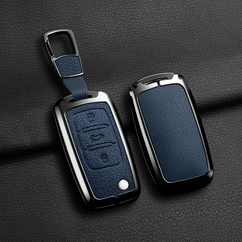 

Zinc Alloy Leather Car Remote Key Case Cover Protector Shell Fob For Skoda Superb A7 Kodiaq Octavia A7 A8 Keychain Accessories