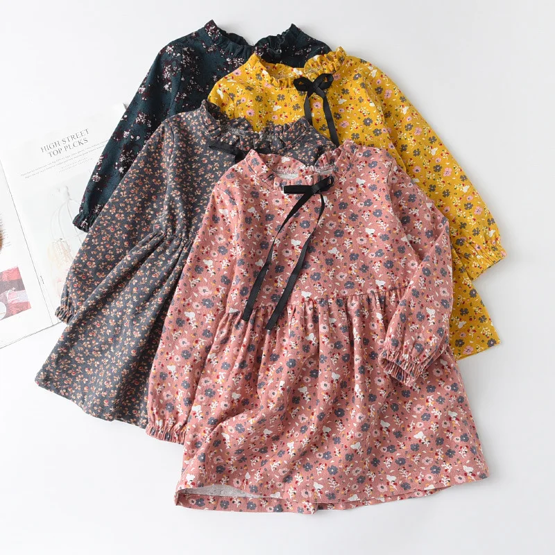 Cute Girls Princess Dress Clothing Dress Spring Autumn Girls Dess Long Sleeve Dress  Floral lace-up Long Sleeved Princess Skirt