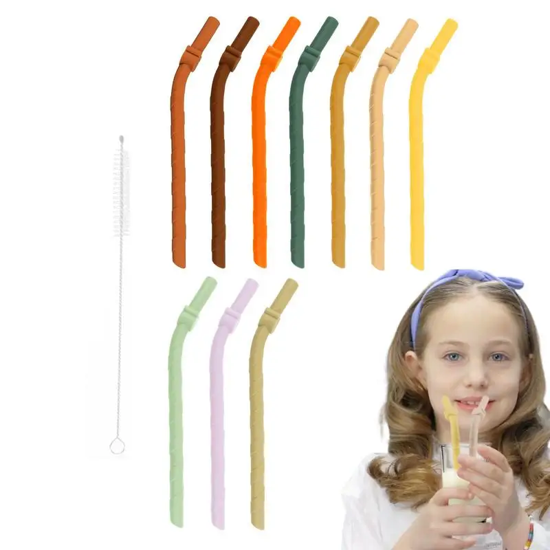 

Reusable Straws For Kids 10PCS Reusable Bendable Tips Silicone Straws For Kids Food-Safe Wide Bendable Silicone Straws With