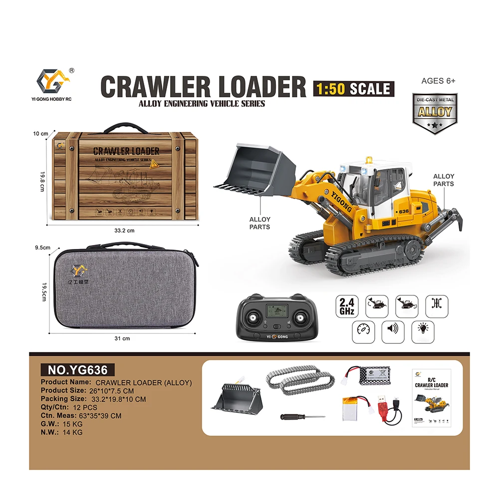 1/50 YG970 YG636 YG520 T14R YG180 YG605 RC Excavator Loader Dump Truck Full-Aisle Alloy Simulation Engineering Vehicle Model Toy