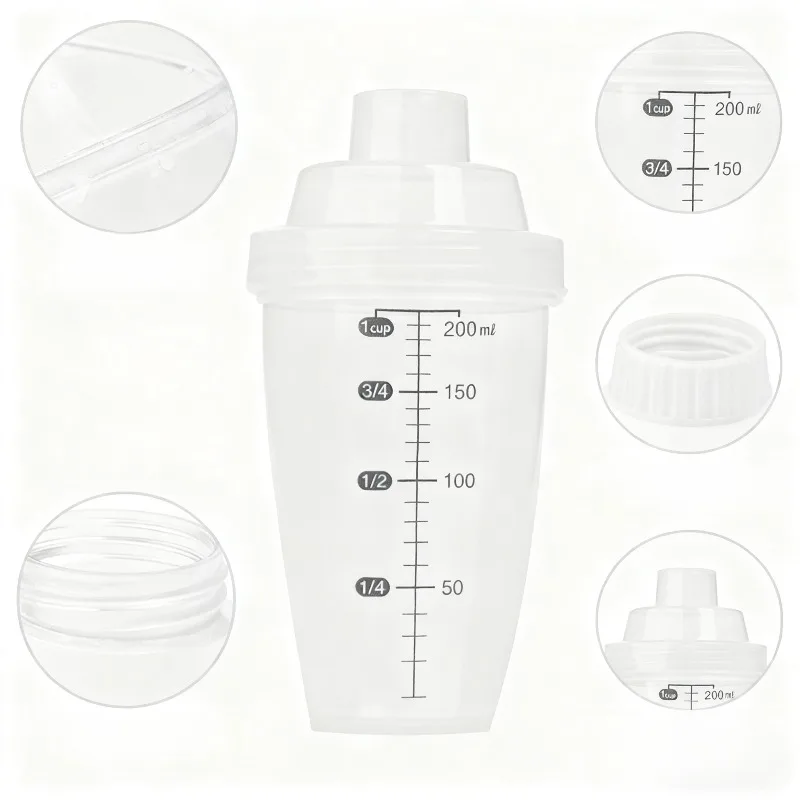 زجاجة قياس مستوردة 200 مللي شاكر كوكتيل مانعة للتسرب مع مقياس أداة مطبخ محمولة لخلط الصلصة