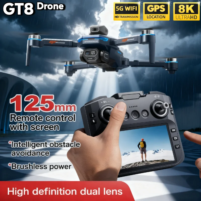 For Genuine GT8 Drone 4K Professional Dual Camera FPV GPS Brushless Motor Optical Flow Hovering Folding Quadcopter 4k 8K RC Dron