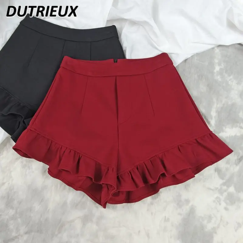 

Elegant Ruffle Fishtail High Waist Casual A- Line Shorts Women 2024 New Summer Pleated Wide Leg Shorts Slim Short Pants Female