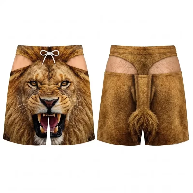 Fashion 3D Print Novel Tiger Lion Eagle Animal Funny Mischief Swim Trunks For Men Beach Party Unique Drawstring Beach Shorts