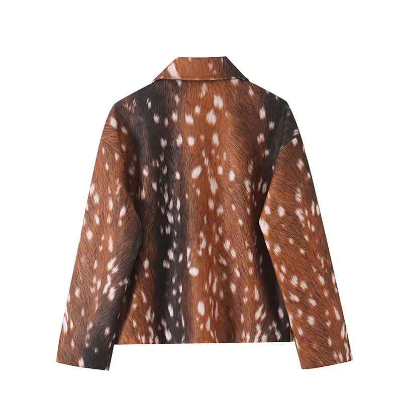 Nlzgmsj 2026 Autumn Women Retro Fashion Printed Jacket Lapel Collar Zip Up Long Sleeve Loose Fit Street  Outerwear For Ladies