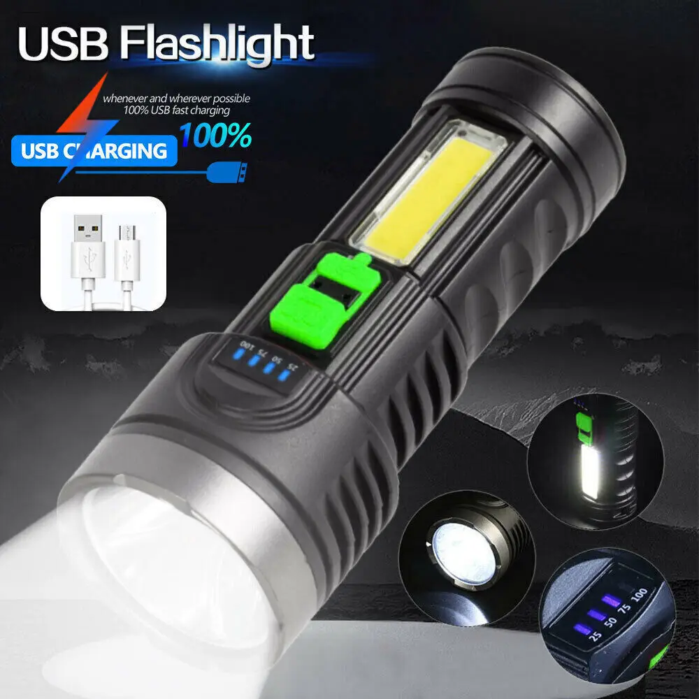 مصباح LED عالي الطاقة ، شعلة فائقة السطوع ، مصباح يدوي USB قابل لإعادة الشحن ، شعلة مضيئة