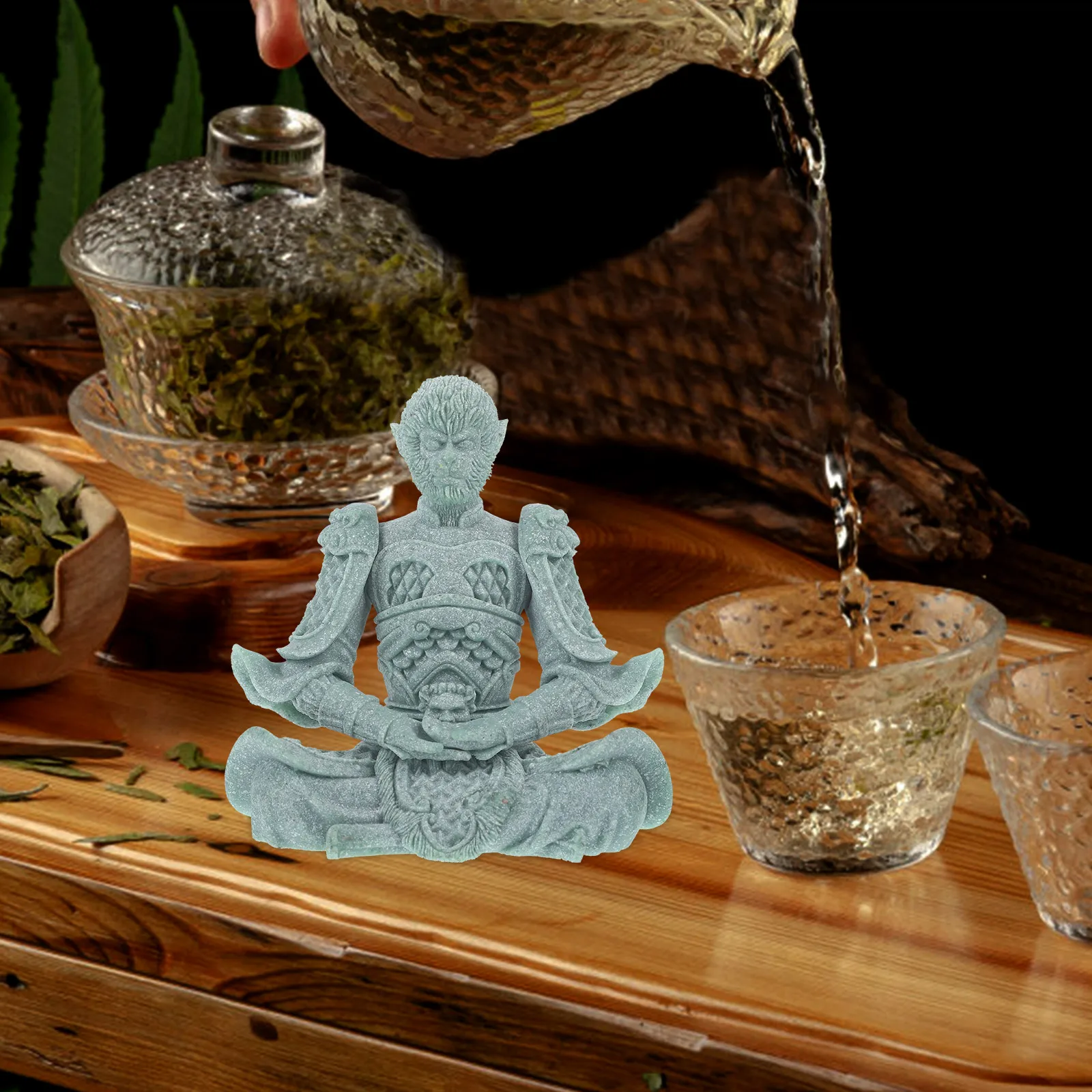 

VILLFUL Monkey Tea Pet Sandstone Sculpture Small Ornament for Tea Ceremony Decor Decoration