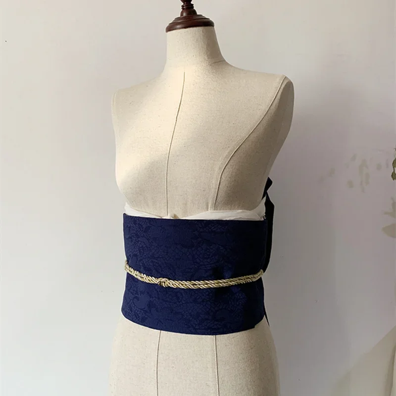 Stile giapponese Kimono Obi Colore Blu Navy Abito da donna Cintura Decorativa Yukata Accessori Stereotipati Cintura a Tamburo