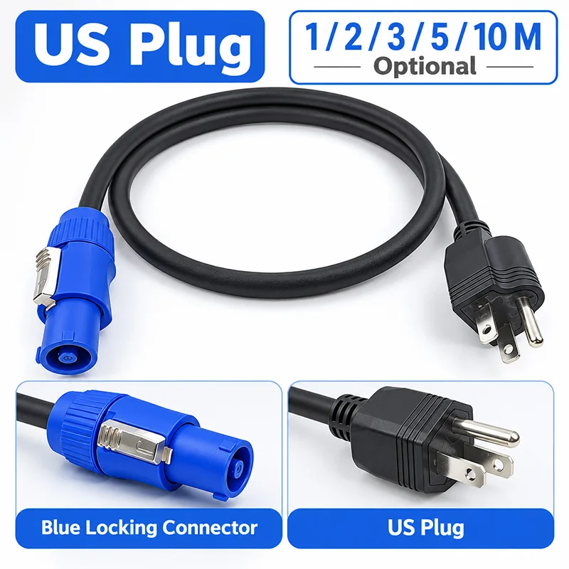 US Plug to 3 Pin Power Extension Cable 1M 2M 3M 5M 10M for LED Par Stage Moving Head Beam Light Equipment 3x0.75mm Cord Adapter