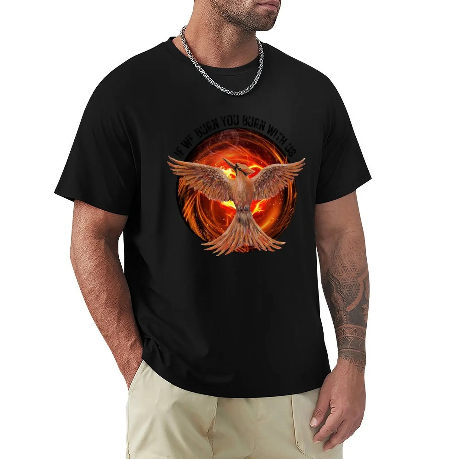 Mockingjay - If We Burn You Burn With Us T-Shirt Sports Casual Short Sleeve Cotton Tee