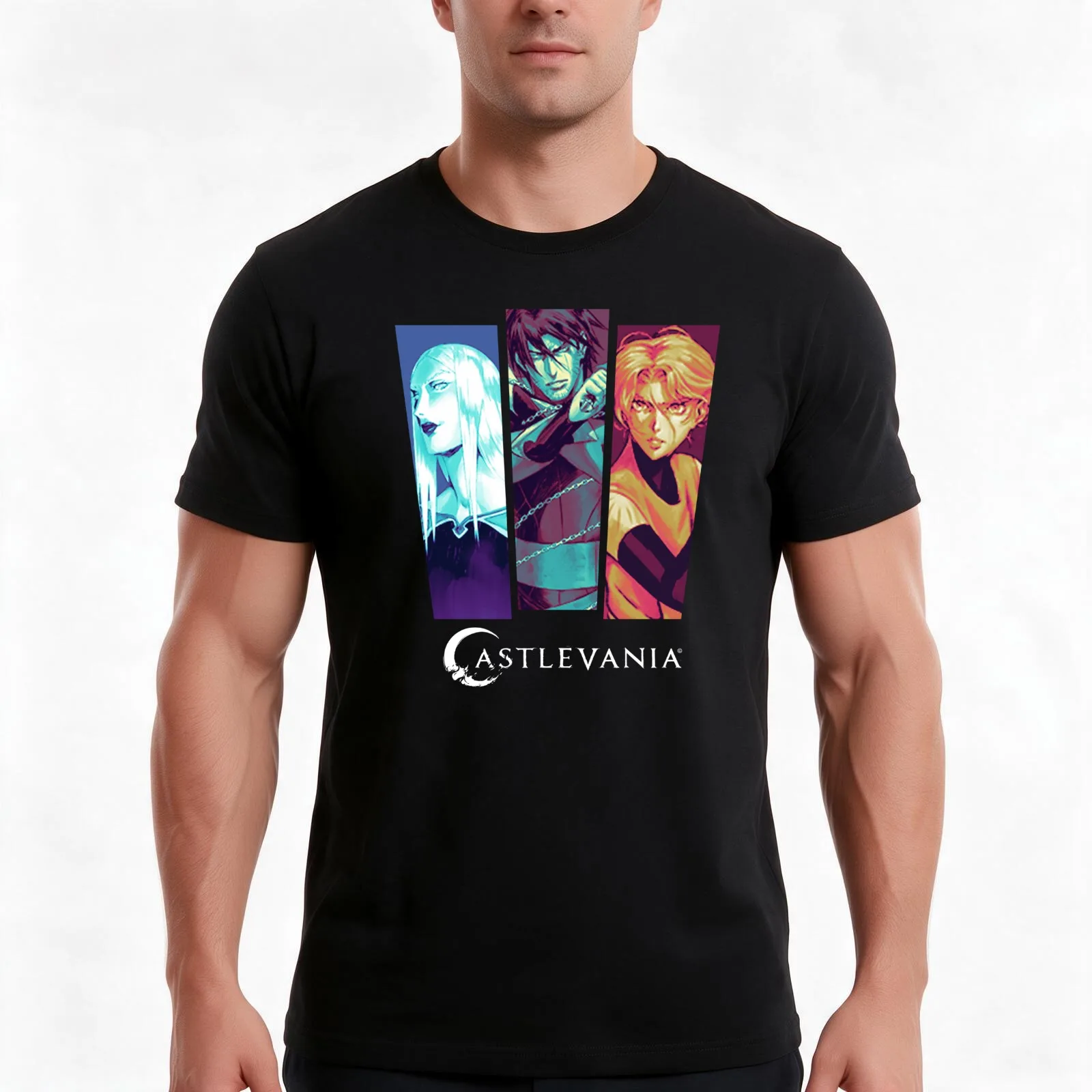 Castlevania Group Shot Pop Panels T-Shirt, Summer Casual Cotton Tee, Oversized Streetwear Tops, Vintage Graphic Print