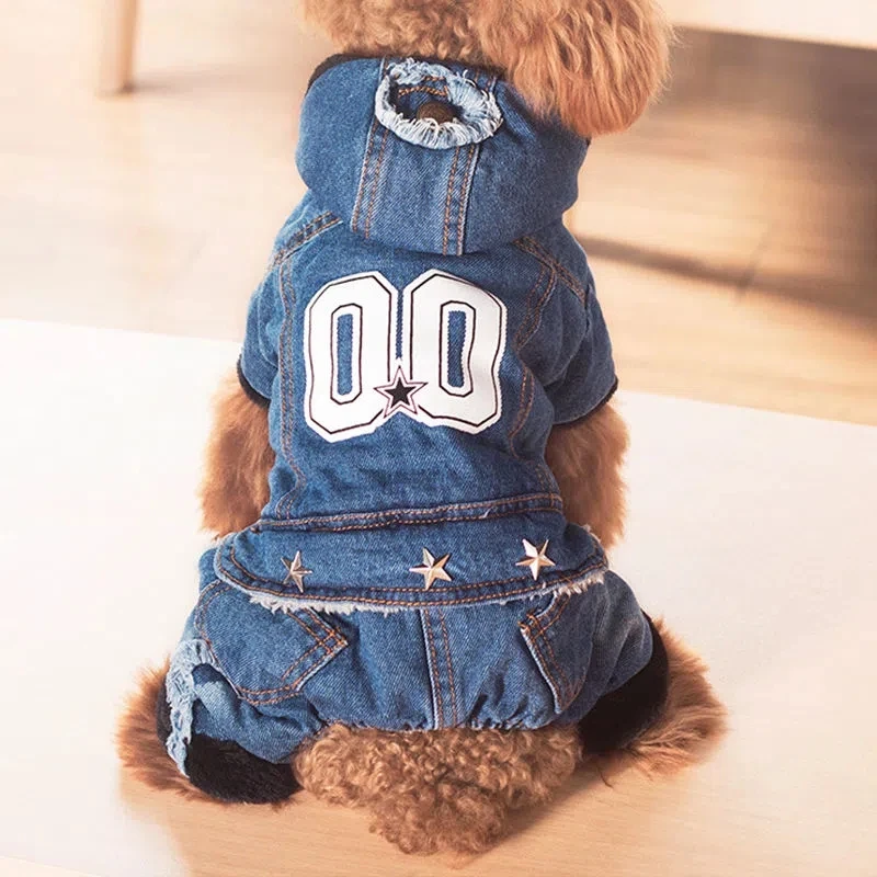 Autumn Winter Denim Dog Jeans Thickening Four Legs Pet Clothes Warm Dog Jumpsuits Supplies for Pets