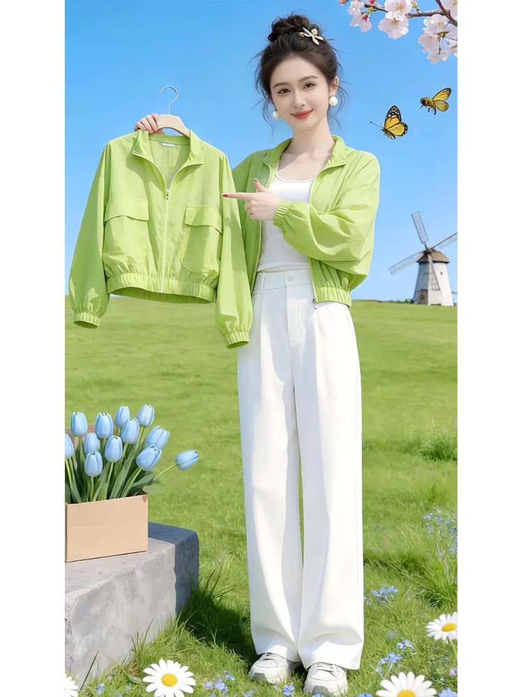 

Short Loose Casual Thin Women's Sun Protection Clothing Korean Style Fashionable Top Ultra Short Length Open Cardigan