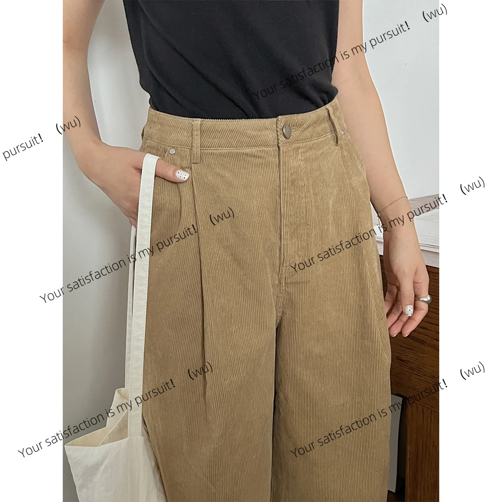 ZOCI-立体的な薄いプリーツのカジュアルパンツ、爽やかでスタイリッシュなベルベットワイドレッグクロップドパンツ 01551