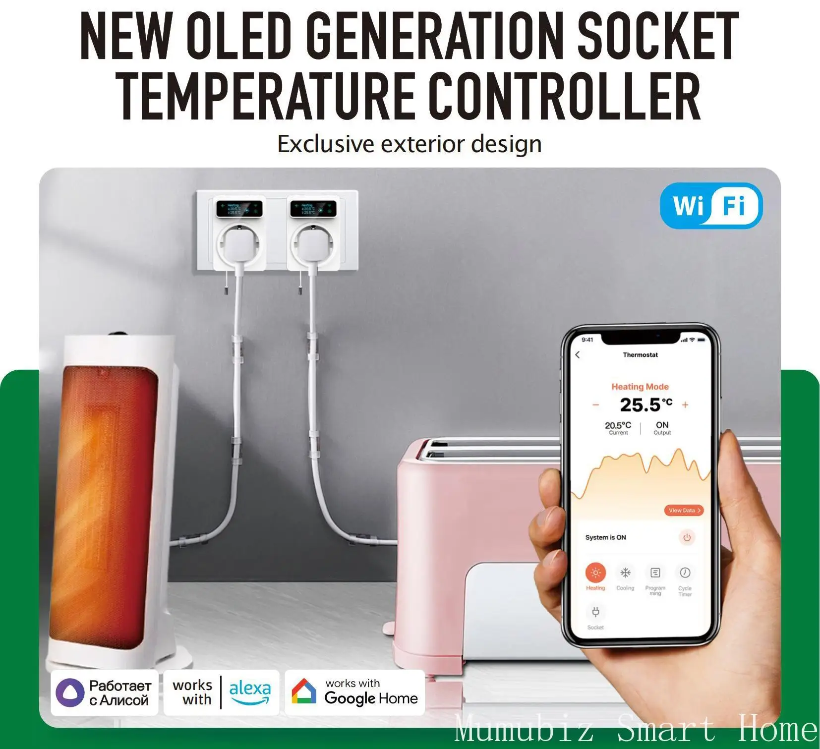 Wi-Fi Smart Socket Electric Thermostat OLED Suitable for 16A Cooling & Heating Socket Temperature Controller Alexa Compatible