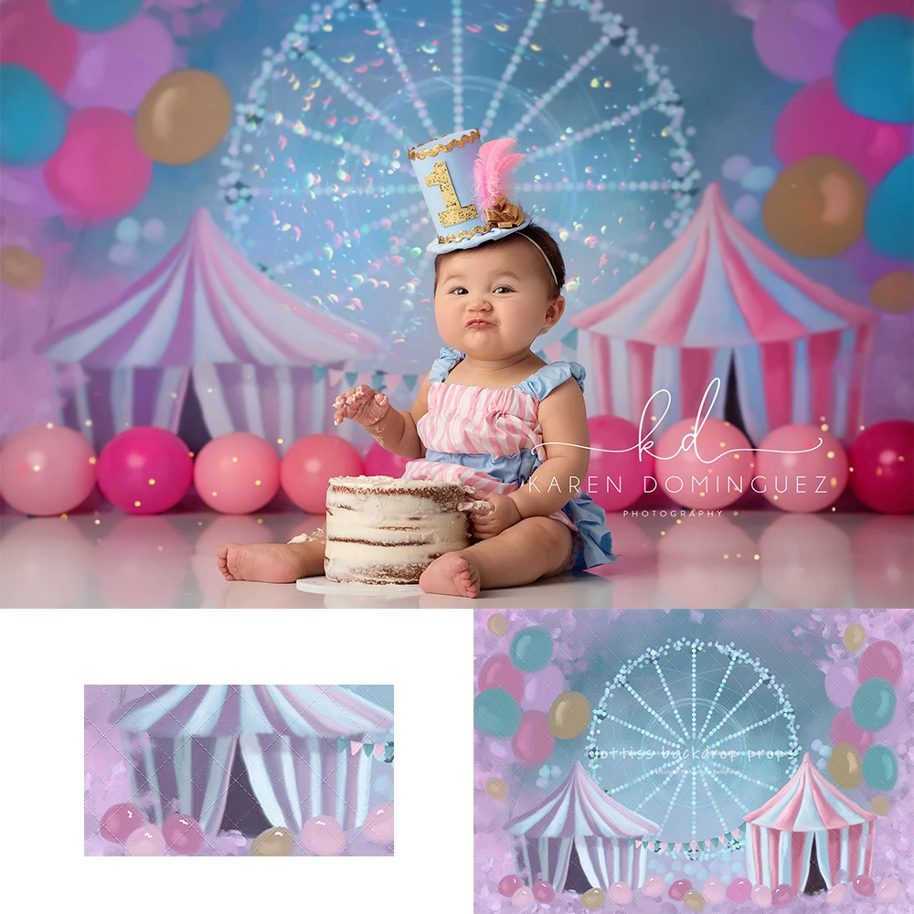 Circus Funfair Backdrops Kids Baby Photography Child Balloons Tent Photocall Decors Birthday Cake Smash Photo Backgrounds