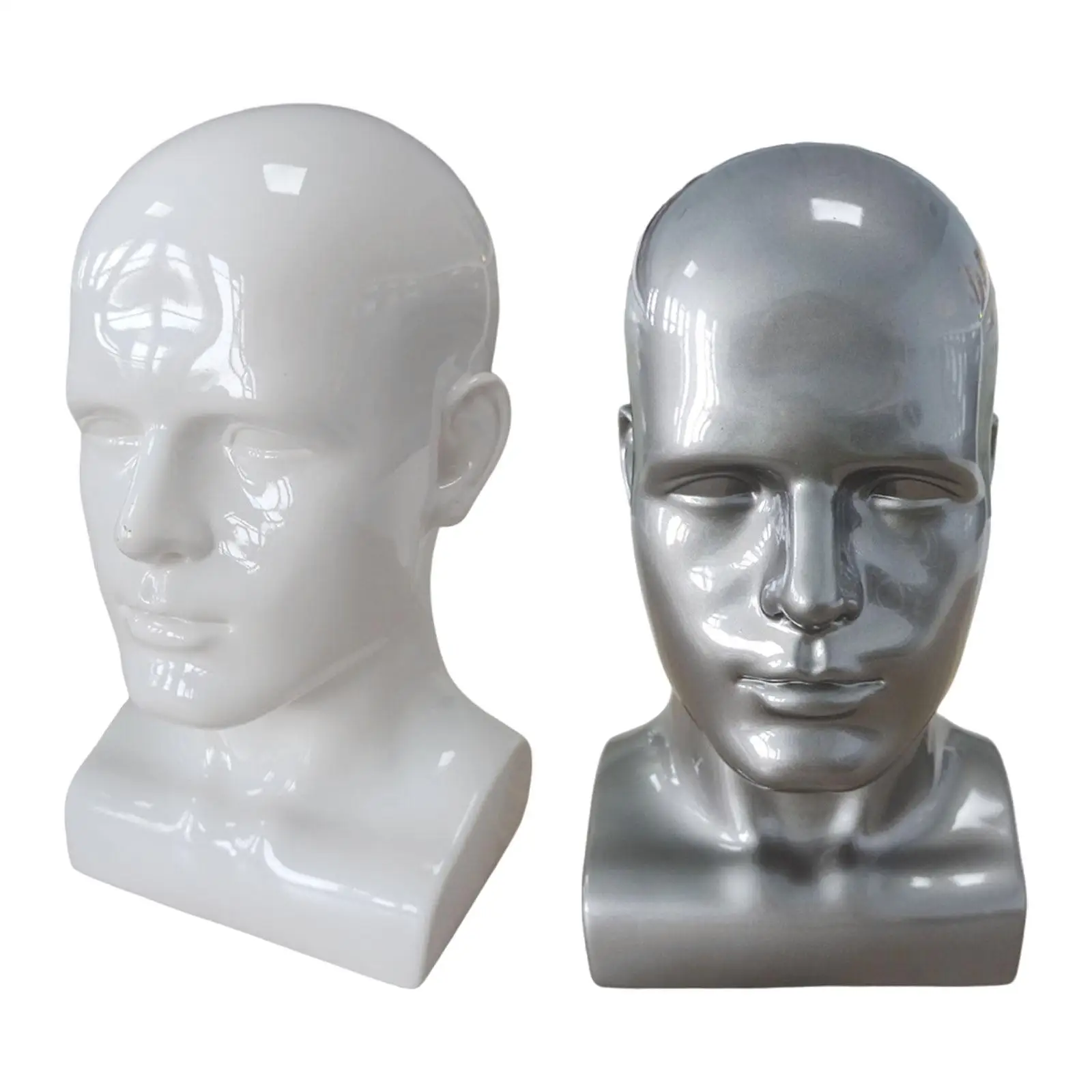 Men Mannequin Head PVC Display Stand Styling Training Head Home Decoration for Hat Scarf 13.4inch Tall gloss Sturdy