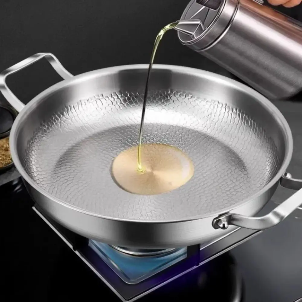 Durable Titanium Alloy Double Ear Frying Pan Non-stick Uncoated Cooking Pan Hammer Pattern Flat Bottomed Frying Pot Kitchen - view 5