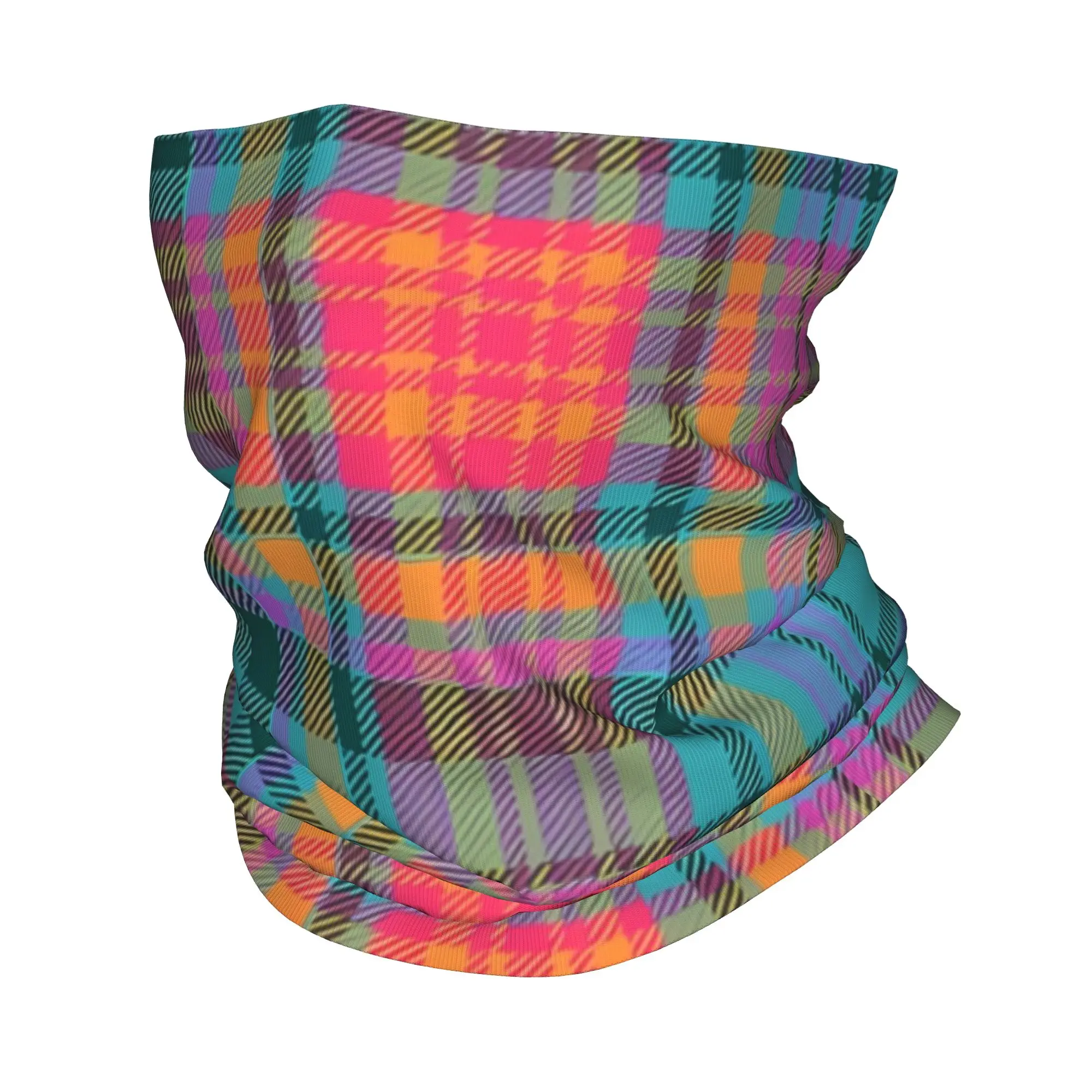 

Neon Tartan In Turquoise And Pink Accents Bandana Gaiter Club Scottish Tartan Face Scarf Hiking Adult All Season Neckerchief