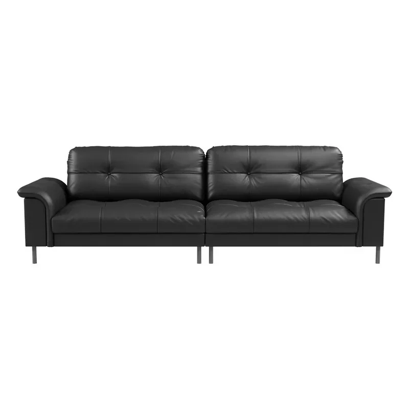 

Italian light luxury cloud sofa, black medieval style, genuine leather, living room, small apartment