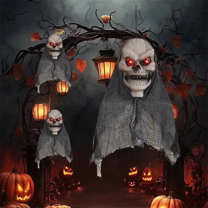 

Halloween Glowing Hanging Ghost Decoration Skull Face With Gauze Cloth, Spooky Outdoor Yard Prop For Party Easter Christmas Gift