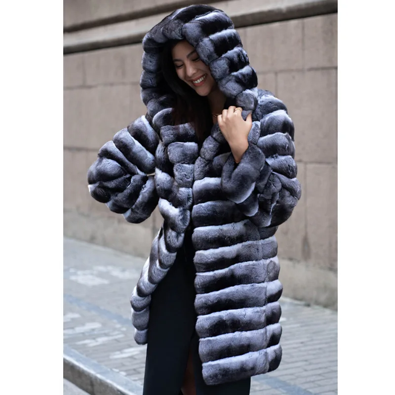 

Women's Fur Coat Winter Warm Faux Mink Fur Coat Casual Mid-length Thick Hooded Fur Trench Coat Striped Design Windproof Jackets