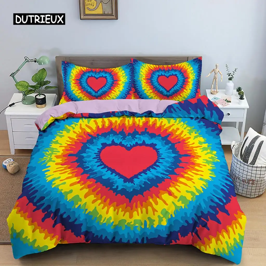 Tie Dye Duvet Cover Set Rainbow Bedding Set Vibrant Color Spiral Tie Dye Design Boys Girls Boho Bedding Set Bedroom Decoration