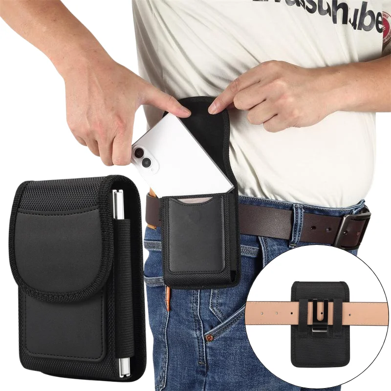 Belt Mounted Nylon Waist Bag Mobile Phone Waist Pouch Belt Clip Holster Case With Pen Pocket Card Holder For Outdoor Work 1/2/3