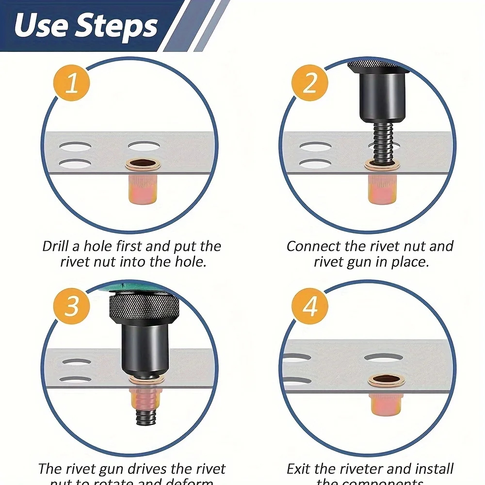 130pcs Rivet Nut Tool Kit Metric Combination Set Aluminum Knurled Flat Head Thread Insert Nut Set for DIY Projects
