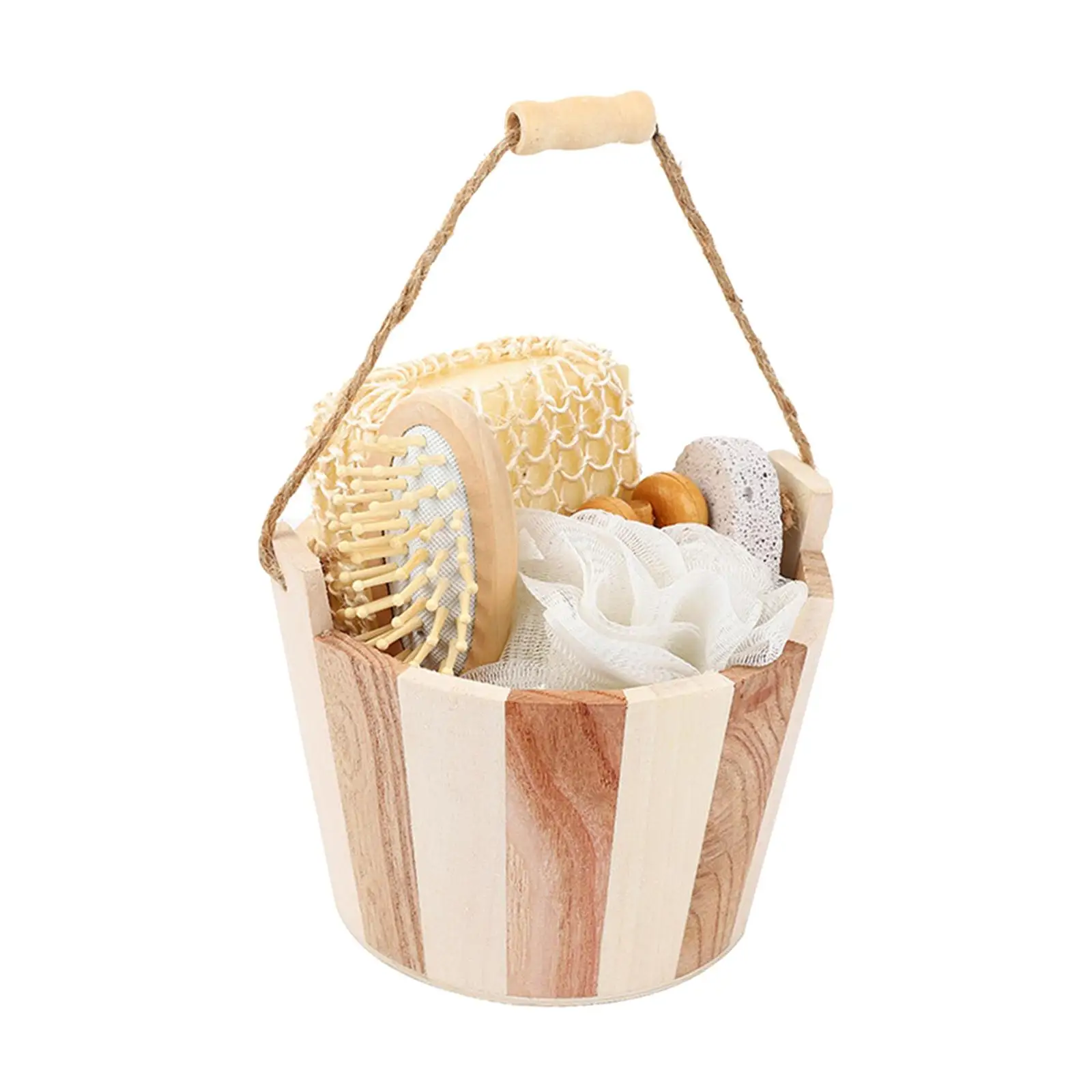 Body Brush Set Wooden Bucket Bath Shower Brush Scrubbing Tool Comb Pumice Stone Foot Scrubber for Girls Adults Boy Man Women