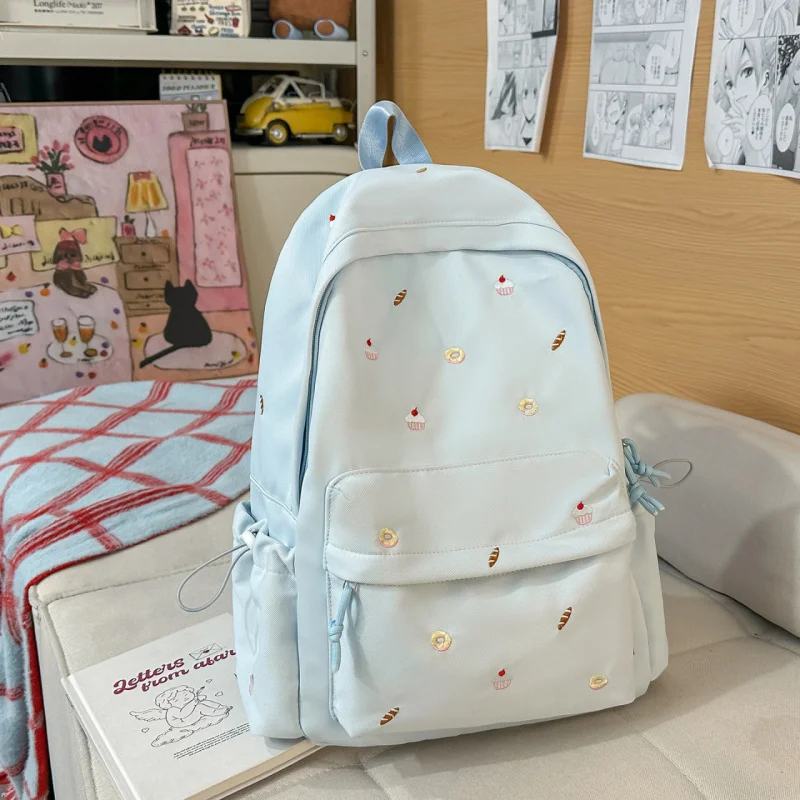 Japanese StyleinsCute Cartoon Embroidered Girl's School Backpack, Lightweight, Simple, Large Capacity, Student Campus Backpack