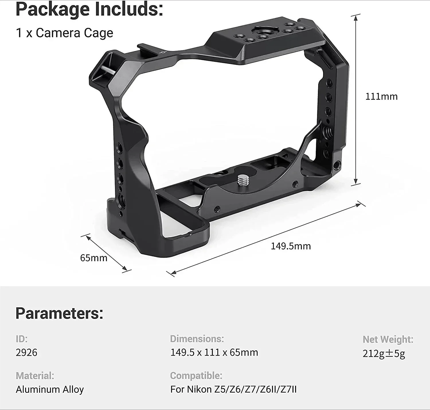 قفص سبائك الألومنيوم Smallrig لنيكون Z5 / Z6 / Z7 / Z6II / Z7II -2926