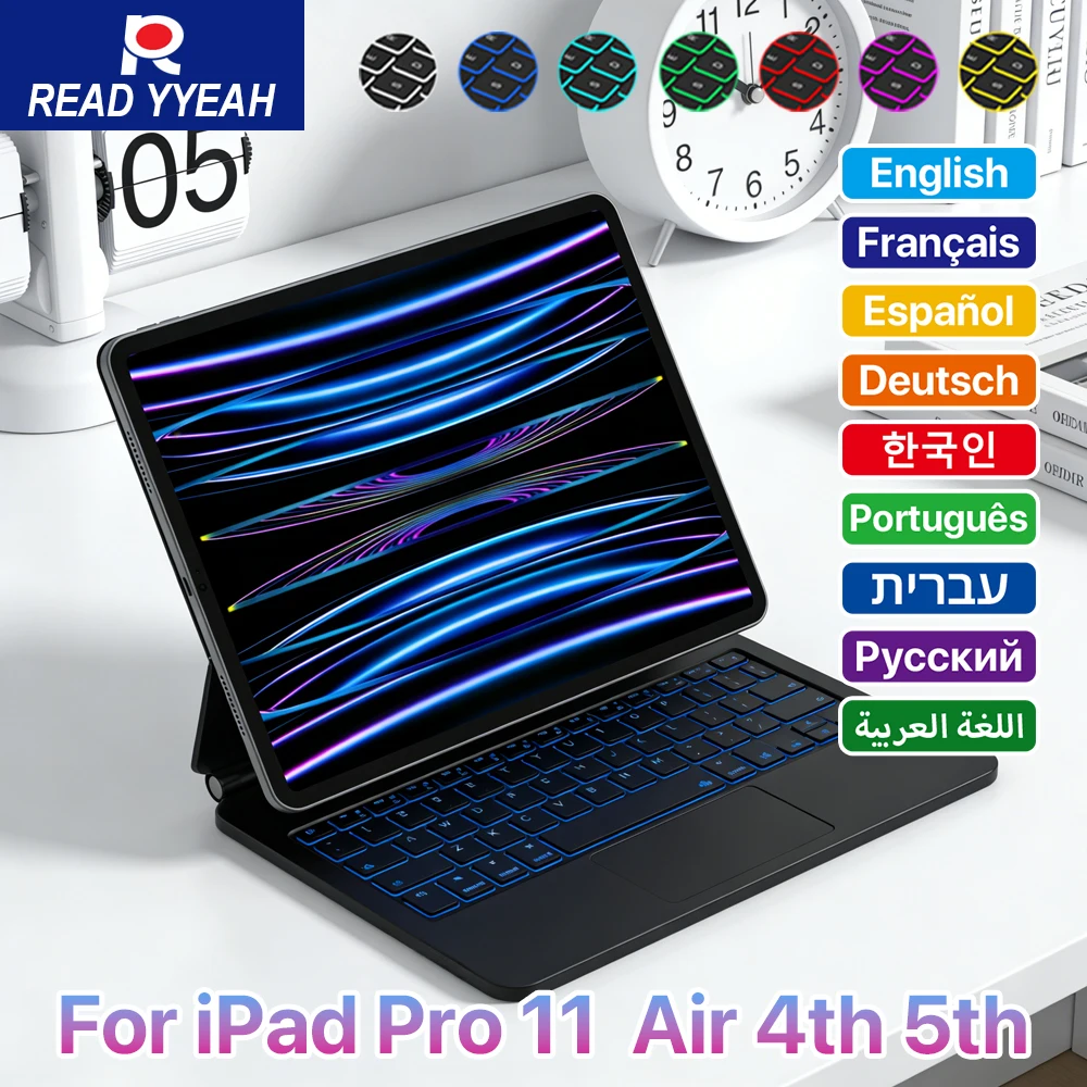 

Портативный беспроводной защитный чехол, совместимый с iPad A16 10/11-го поколения, умная клавиатура Magic Keyboard для iPad Air Pro, беспроводная клавиатура